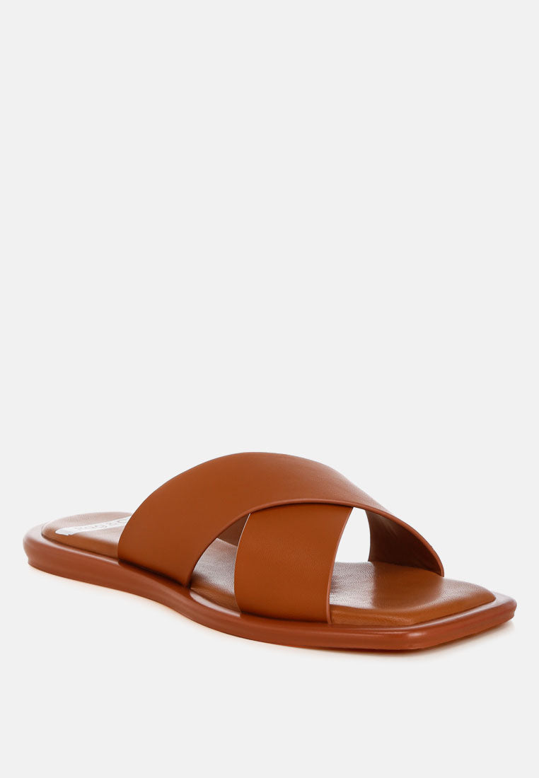 shosa genuine leather criss-cross flats#color_tan