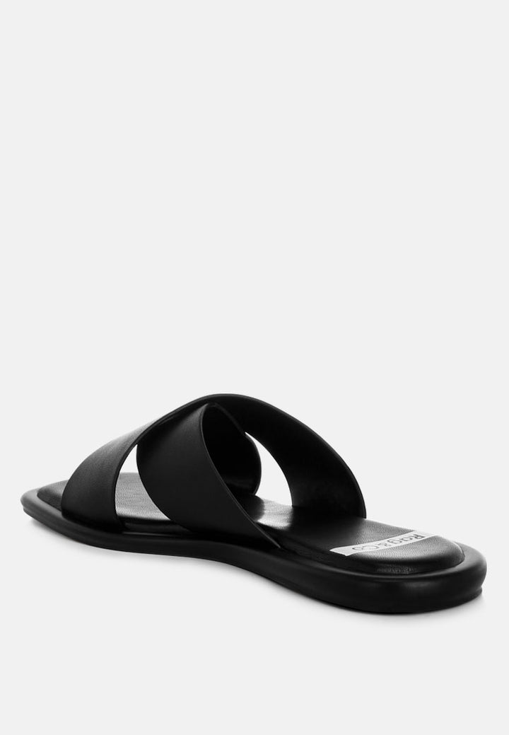 shosa genuine leather criss-cross flats#color_black
