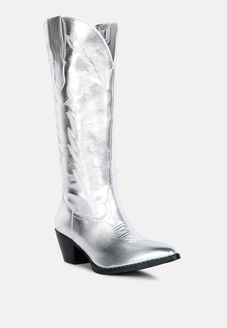 priscilla western cowboy calf boots#color_silver