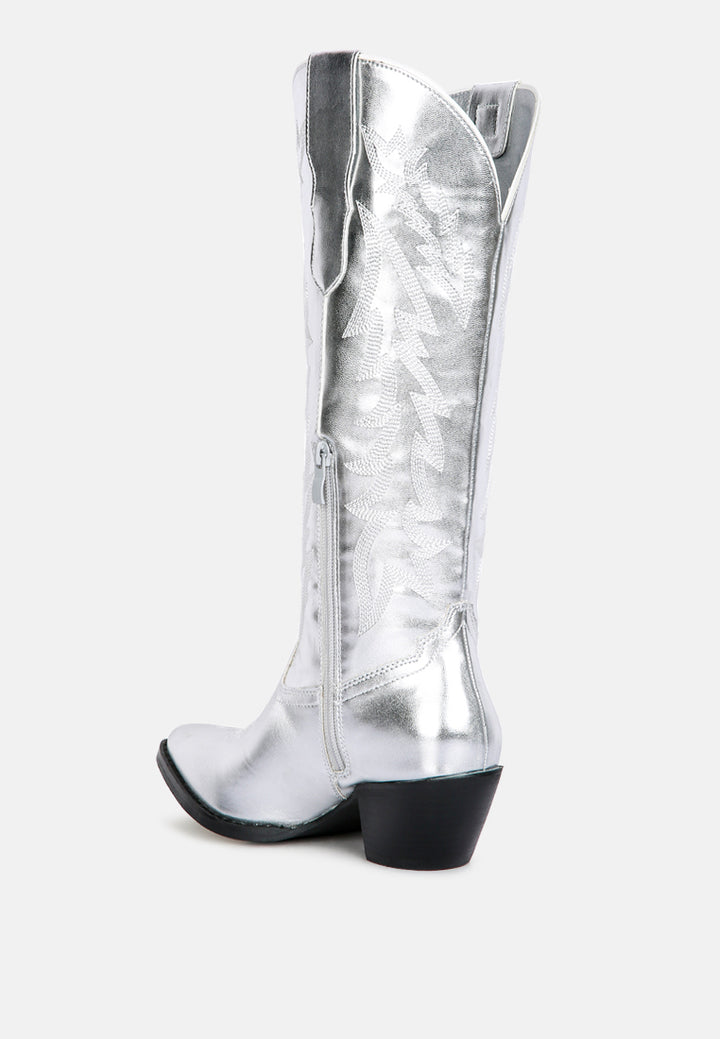 priscilla western cowboy calf boots#color_silver