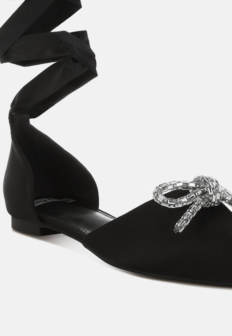 simina rhinestone detail bow flat sandals by ruw#color_black