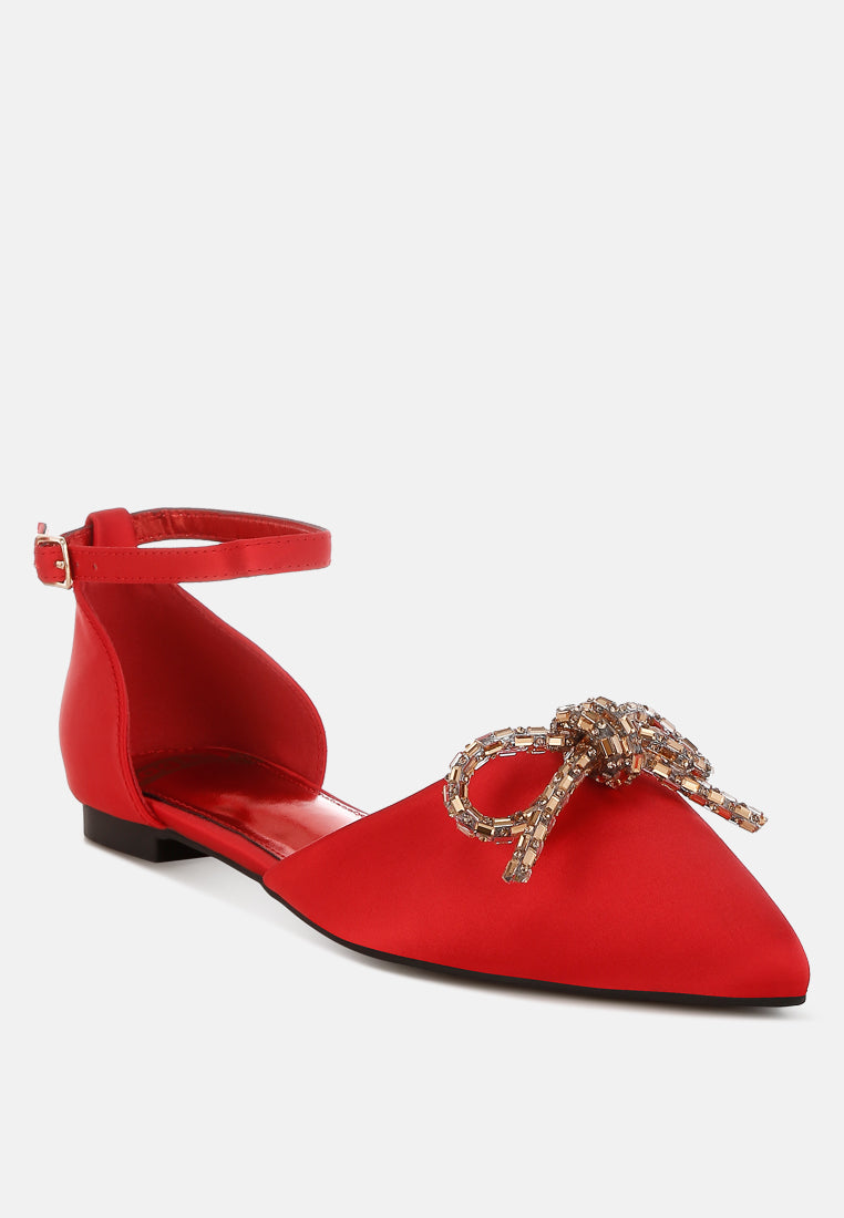 simina rhinestone detail bow flat sandals by ruw#color_red