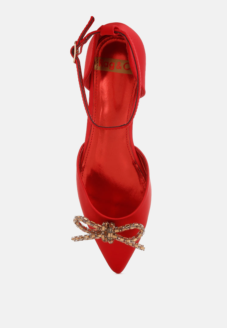 simina rhinestone detail bow flat sandals by ruw#color_red