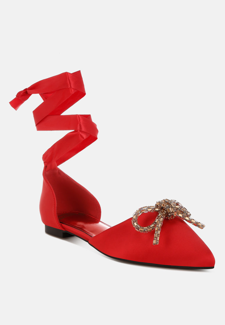 simina rhinestone detail bow flat sandals by ruw#color_red