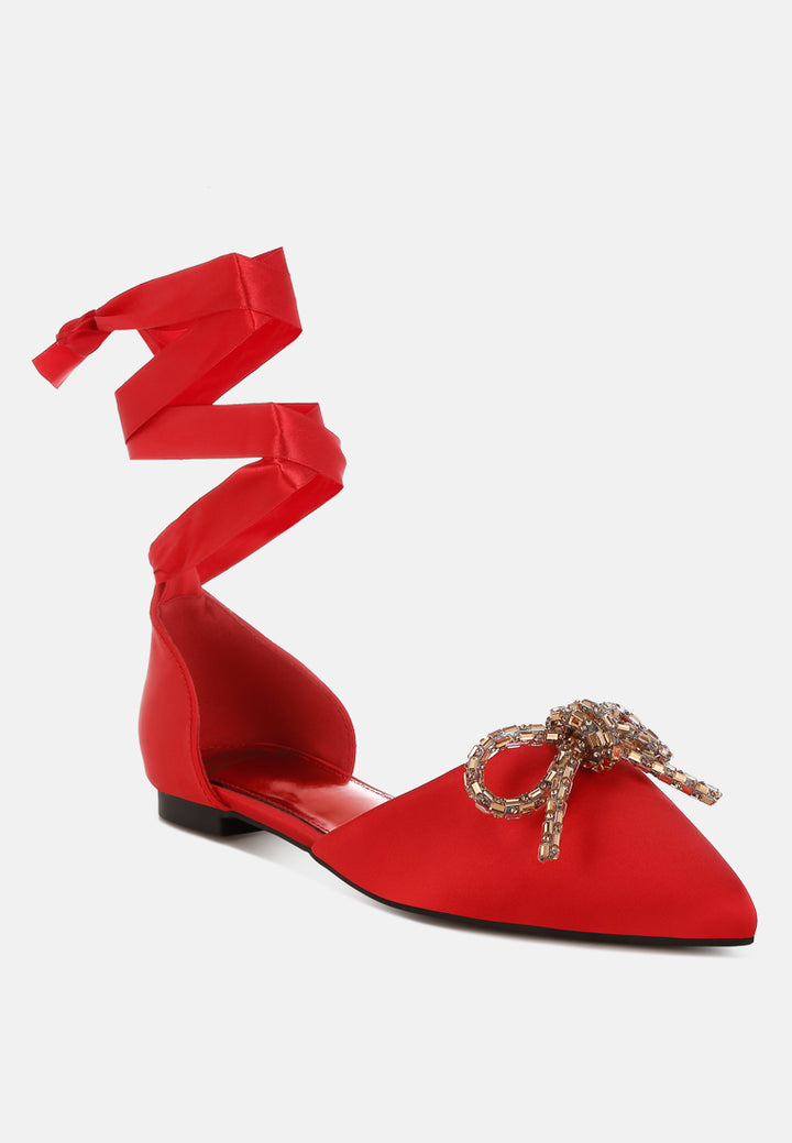 simina rhinestone detail bow flat sandals by ruw#color_red