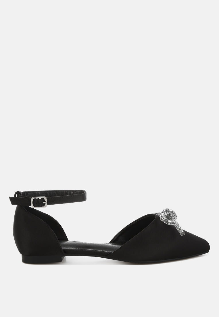 rhinestone detail bow flat sandals by mode#color_black