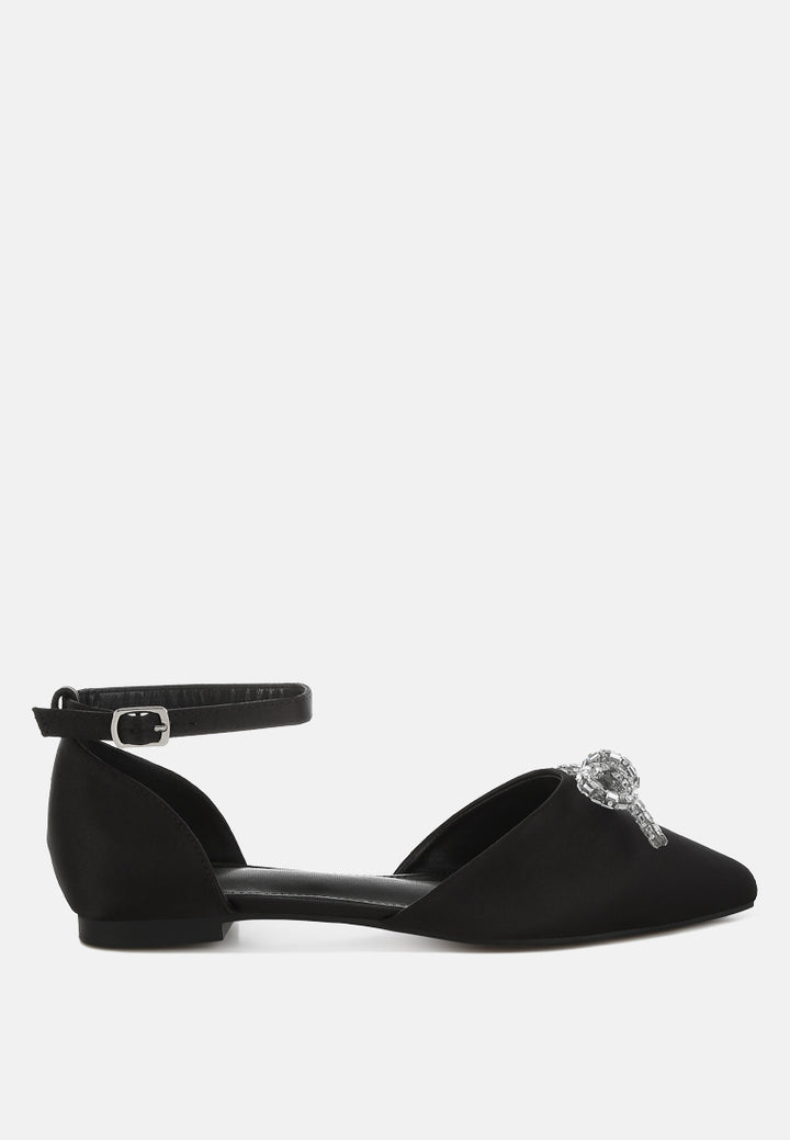 rhinestone detail bow flat sandals by mode#color_black