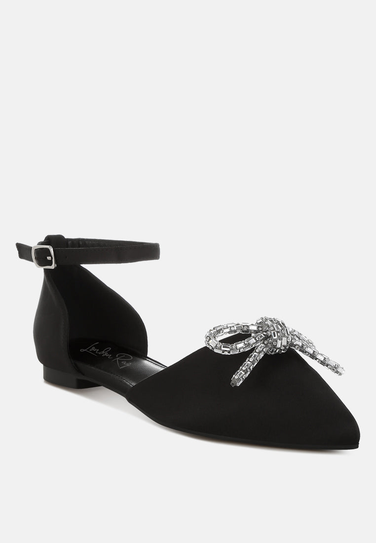 rhinestone detail bow flat sandals by mode#color_black