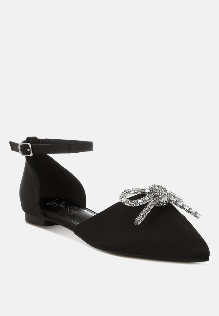 rhinestone detail bow flat sandals by mode#color_black
