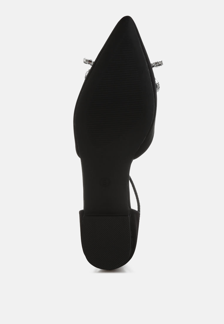 rhinestone detail bow flat sandals by mode#color_black