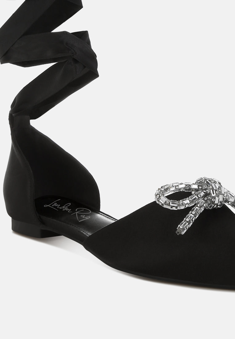 rhinestone detail bow flat sandals by mode#color_black