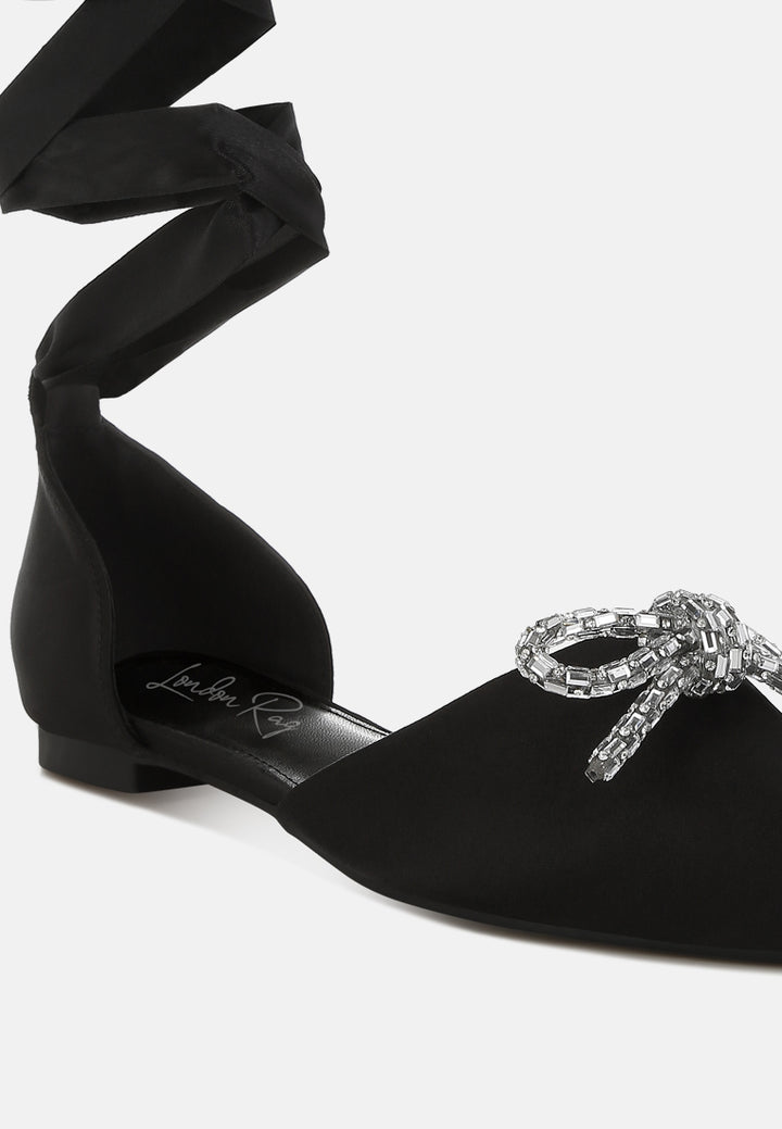 rhinestone detail bow flat sandals by mode#color_black