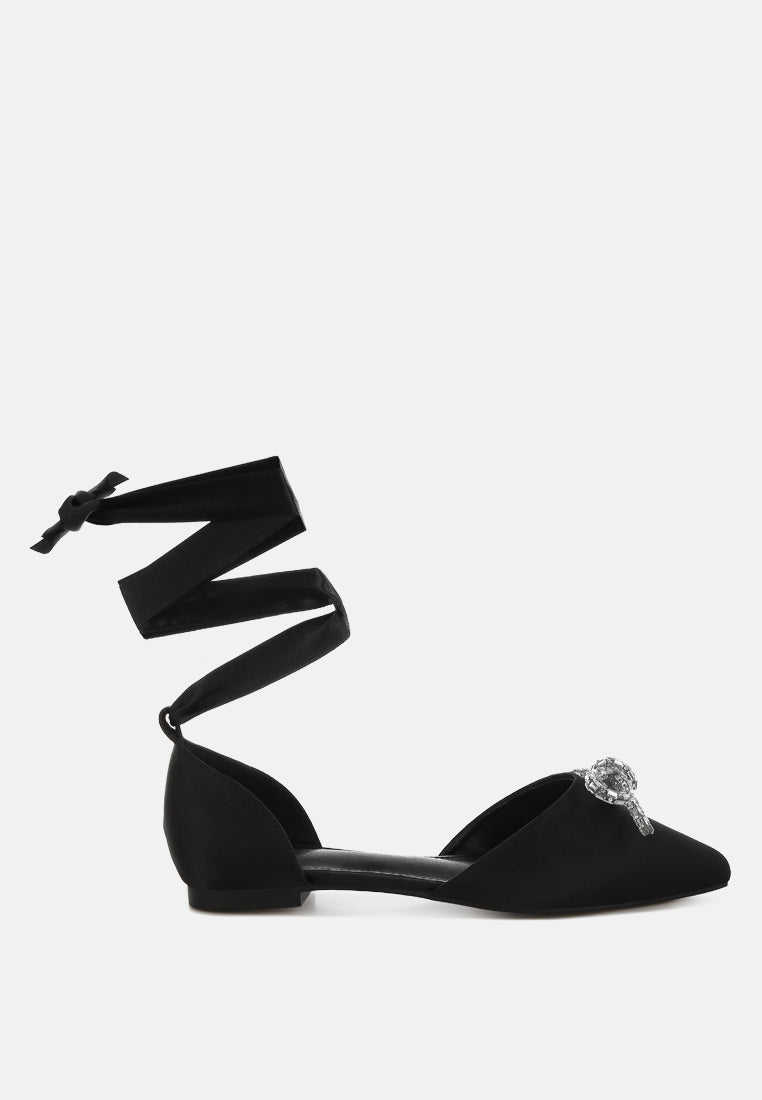 rhinestone detail bow flat sandals by mode#color_black