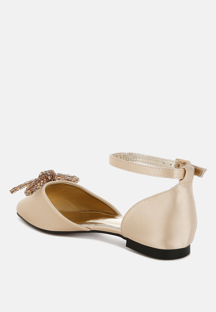 rhinestone detail bow flat sandals by mode#color_gold