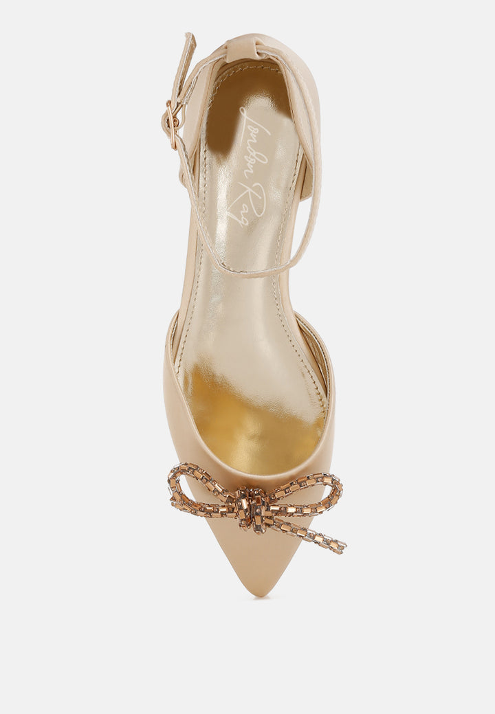 rhinestone detail bow flat sandals by mode#color_gold
