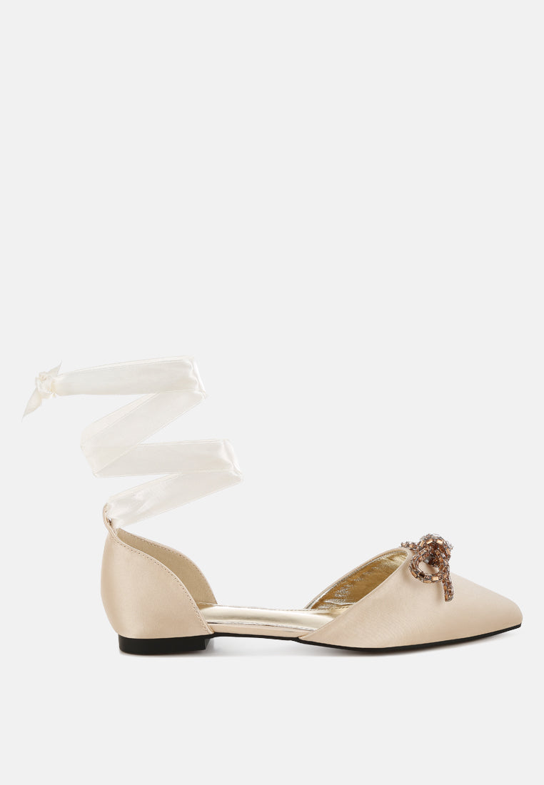 rhinestone detail bow flat sandals by mode#color_gold