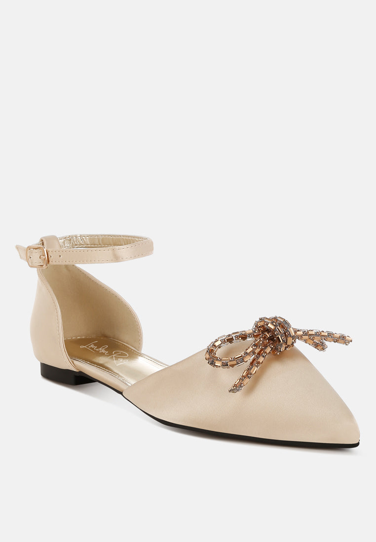 rhinestone detail bow flat sandals by mode#color_gold