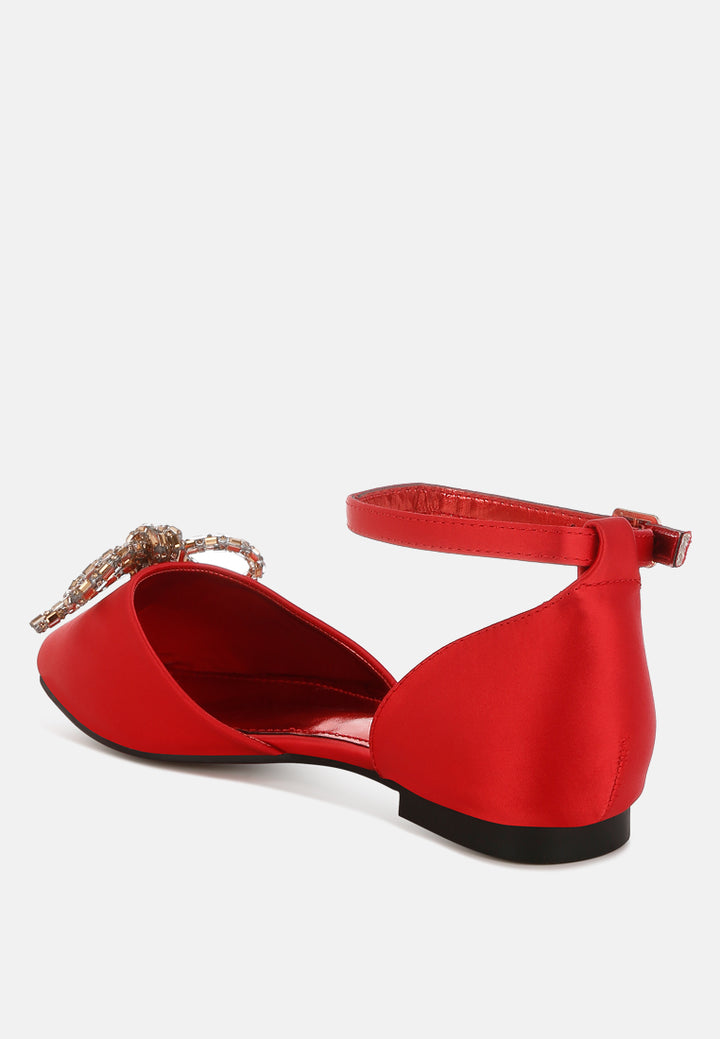 rhinestone detail bow flat sandals by mode#color_red