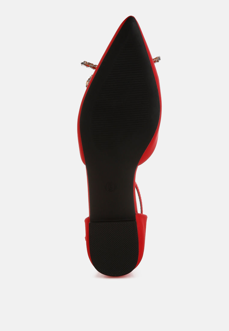 rhinestone detail bow flat sandals by mode#color_red