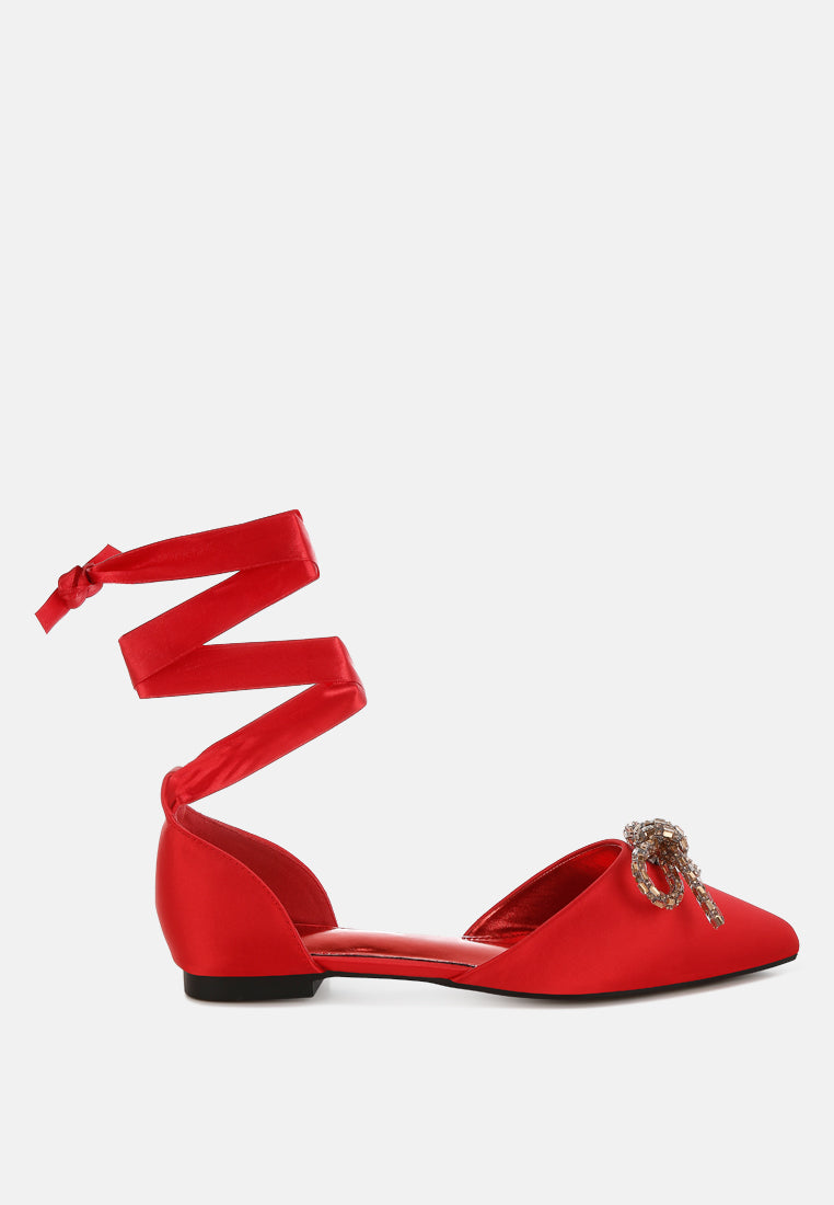 rhinestone detail bow flat sandals by mode#color_red