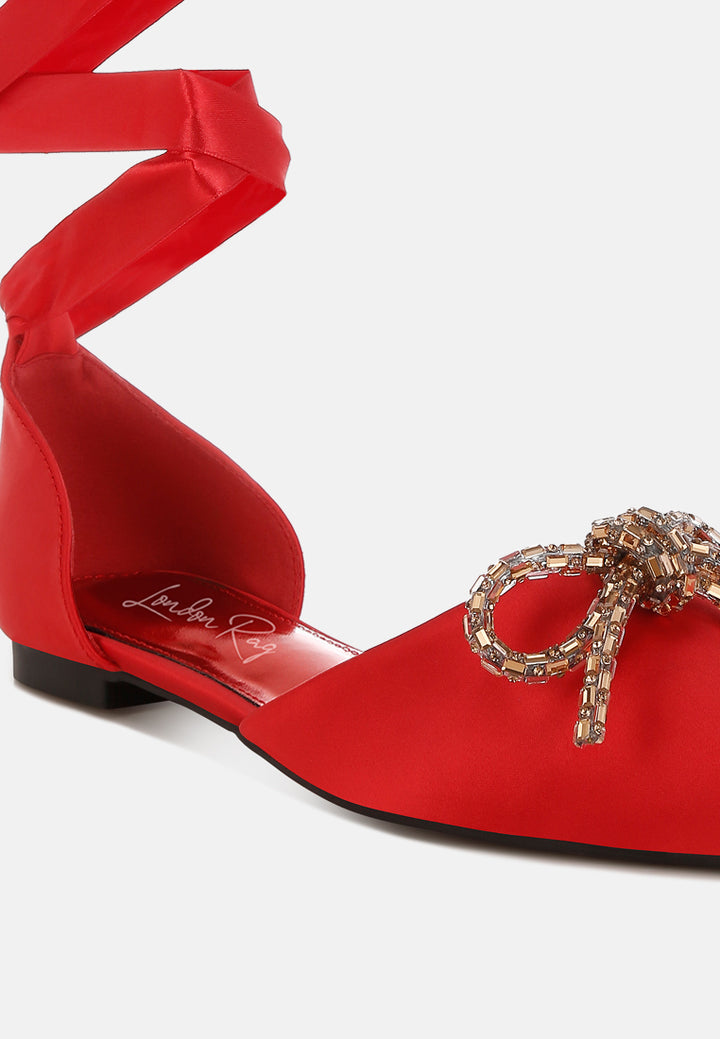 rhinestone detail bow flat sandals by mode#color_red