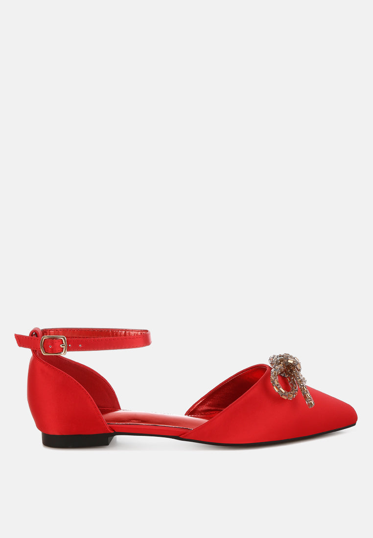 rhinestone detail bow flat sandals by mode#color_red