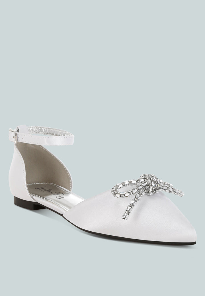 rhinestone detail bow flat sandals by mode#color_white