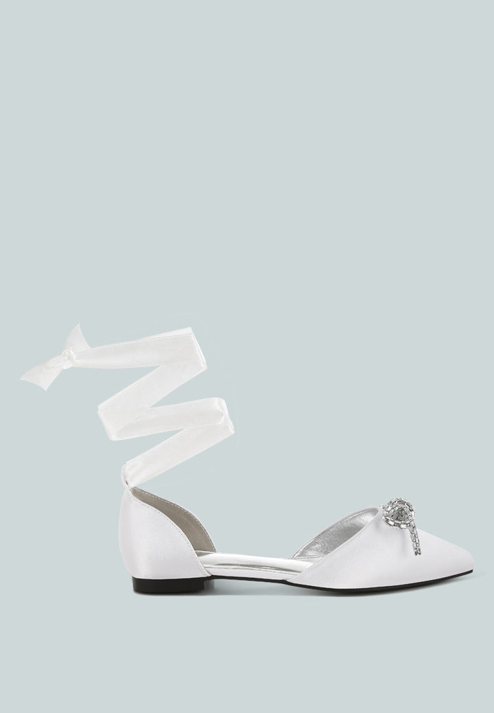 rhinestone detail bow flat sandals by mode#color_white