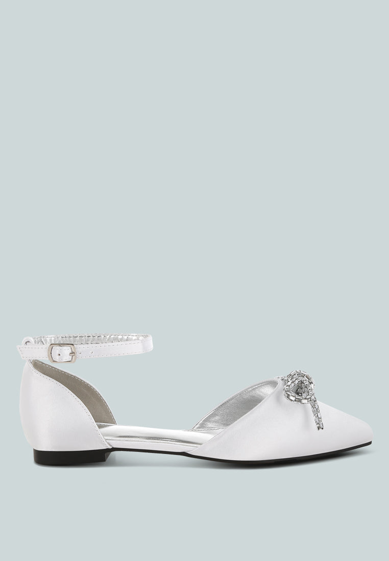 rhinestone detail bow flat sandals by mode#color_white