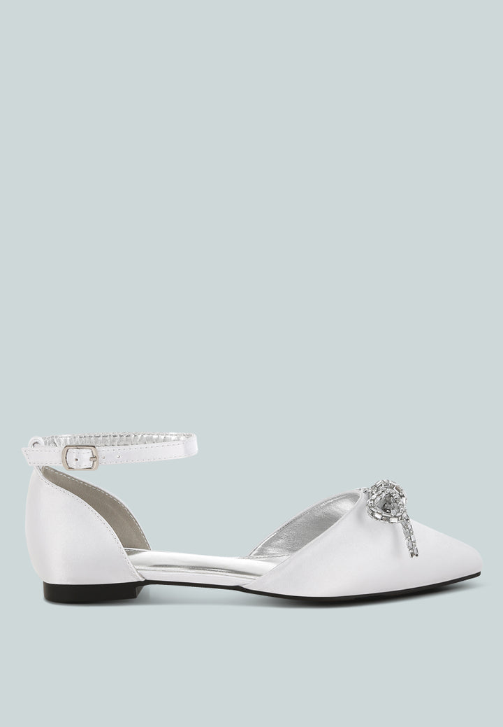 rhinestone detail bow flat sandals by mode#color_white
