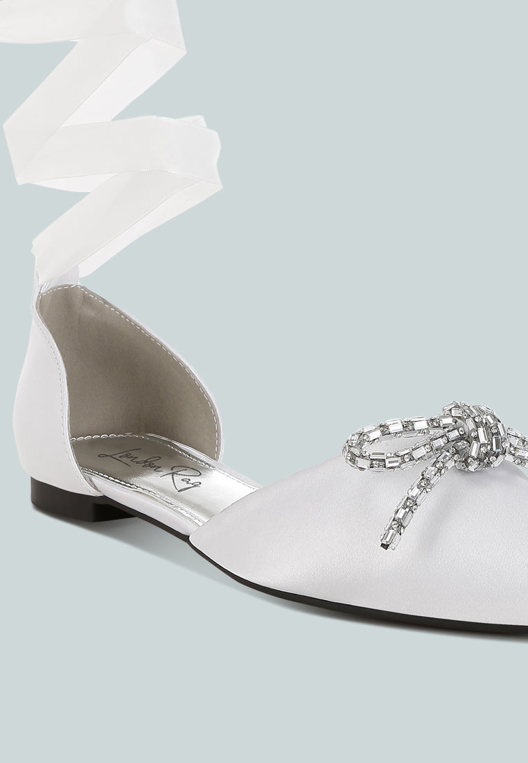 rhinestone detail bow flat sandals by mode#color_white