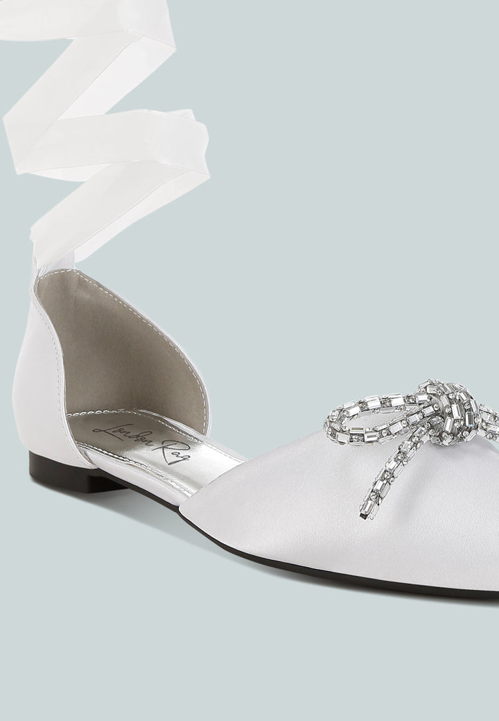 rhinestone detail bow flat sandals by mode#color_white
