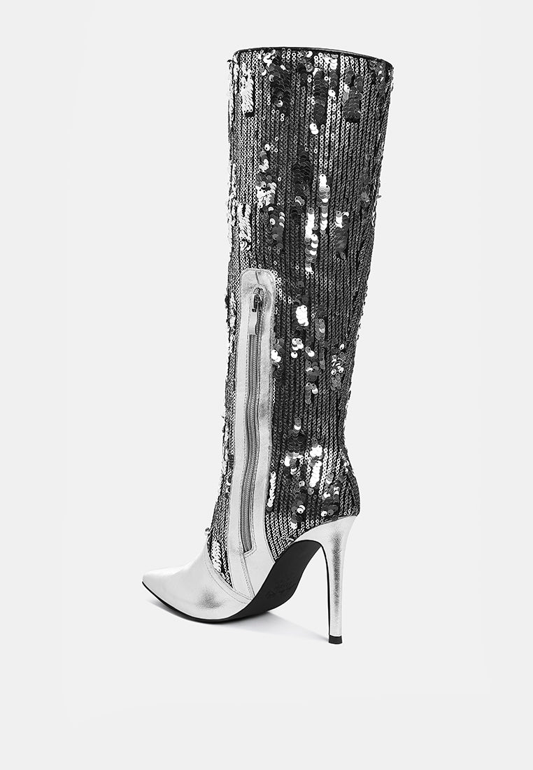 sitarah sequin embellished metallic long boots#color_silver