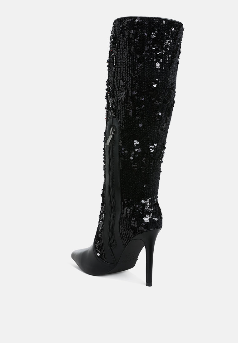 sitarah sequin embellished stiletto long boots#color_black