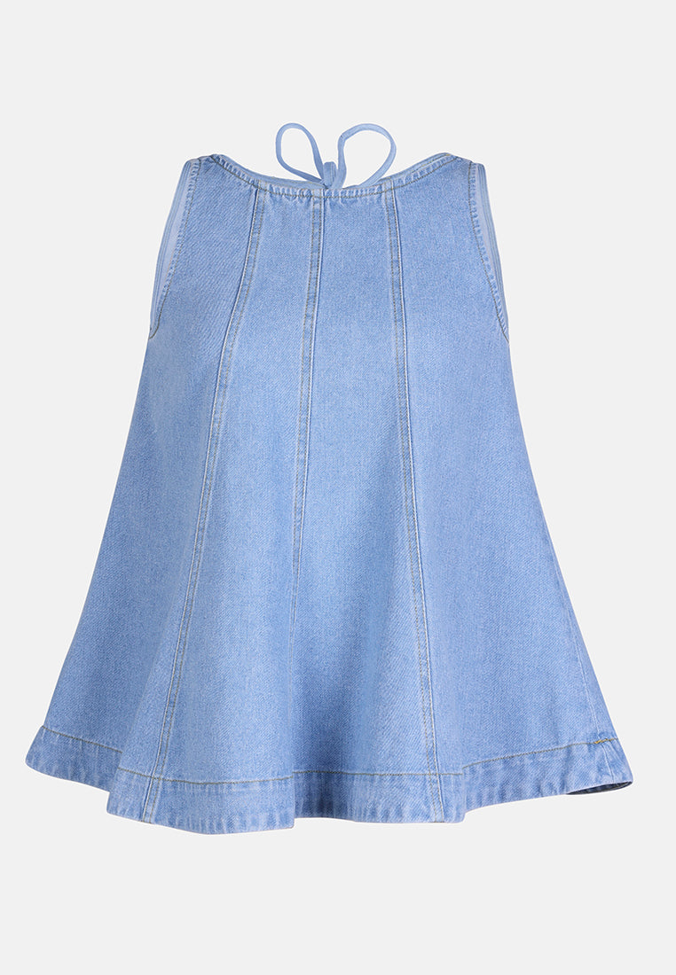 sleeveless denim peplum top#color_blue
