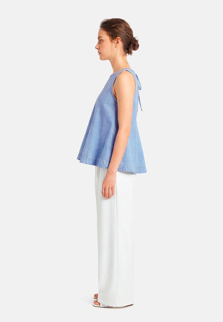 sleeveless denim peplum top#color_blue