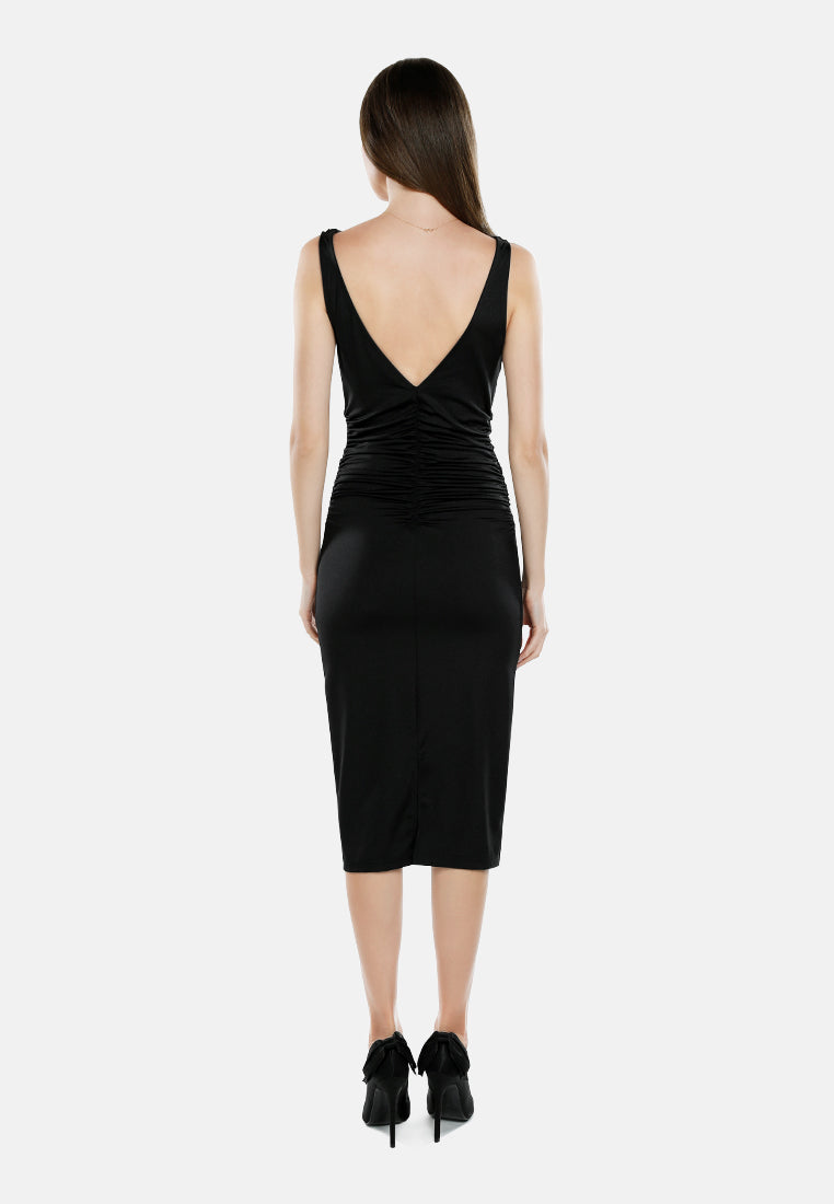 sleeveless draped knee length dress by ruw#color_black