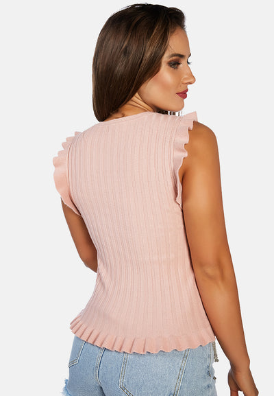 sleeveless knitted frill top#color_blush