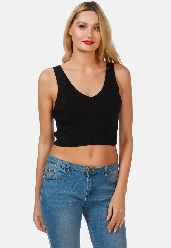 sleeveless knitted tank top#color_black