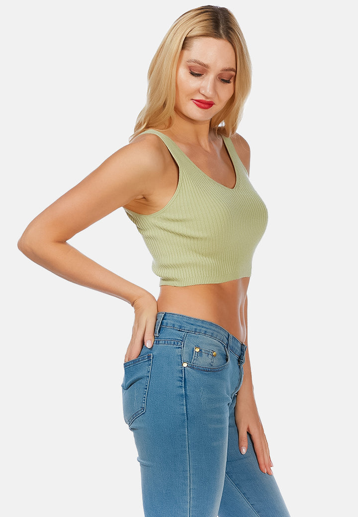 sleeveless knitted tank top#color_grey-green