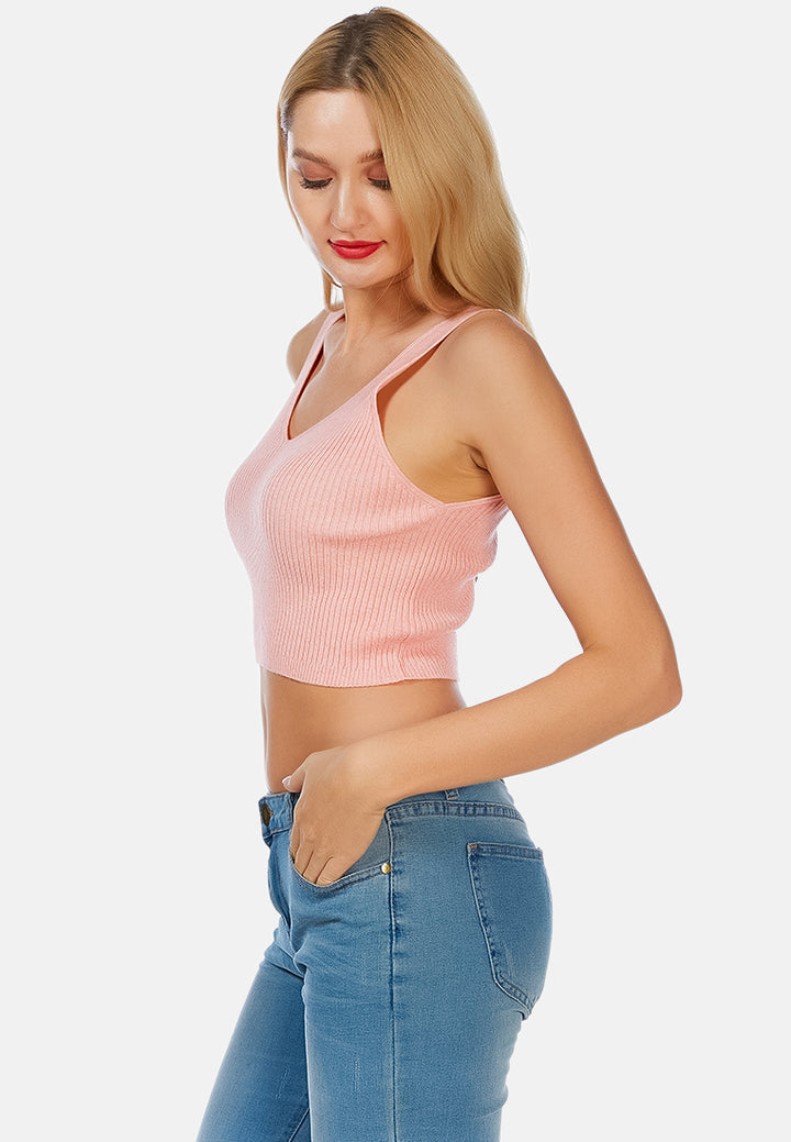 sleeveless knitted tank top#color_pink