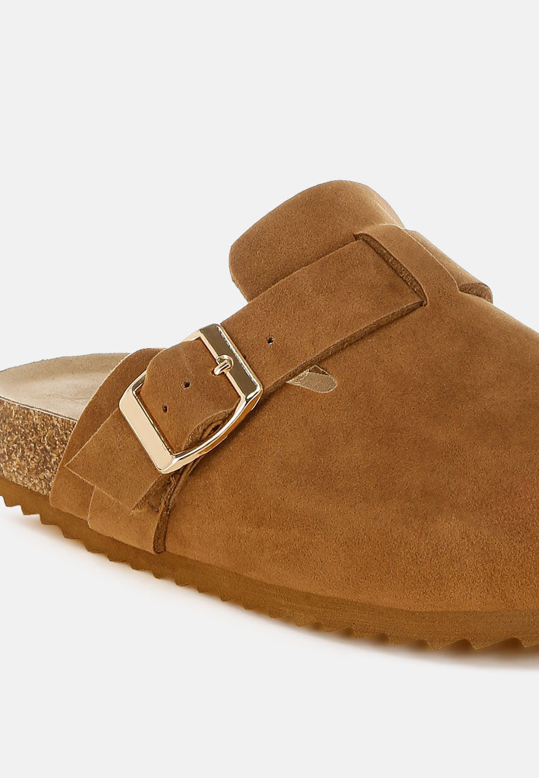 buckle accent slip-on footbed mules by ft#color_tan