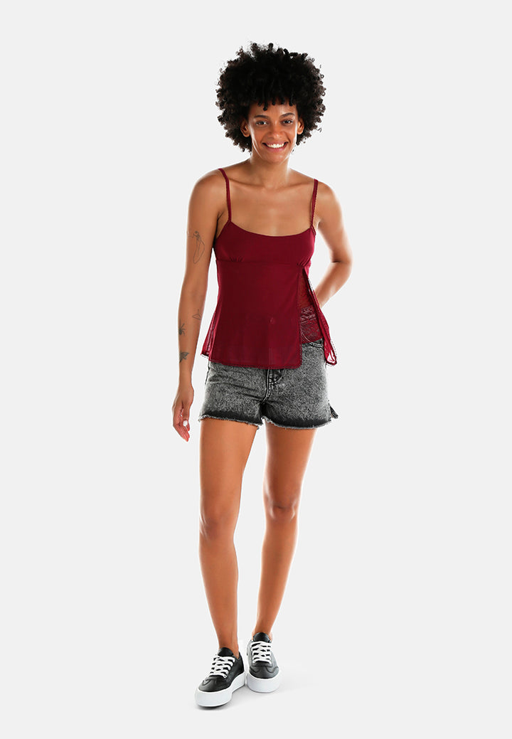 slit detail slip top by ft#color_burgundy