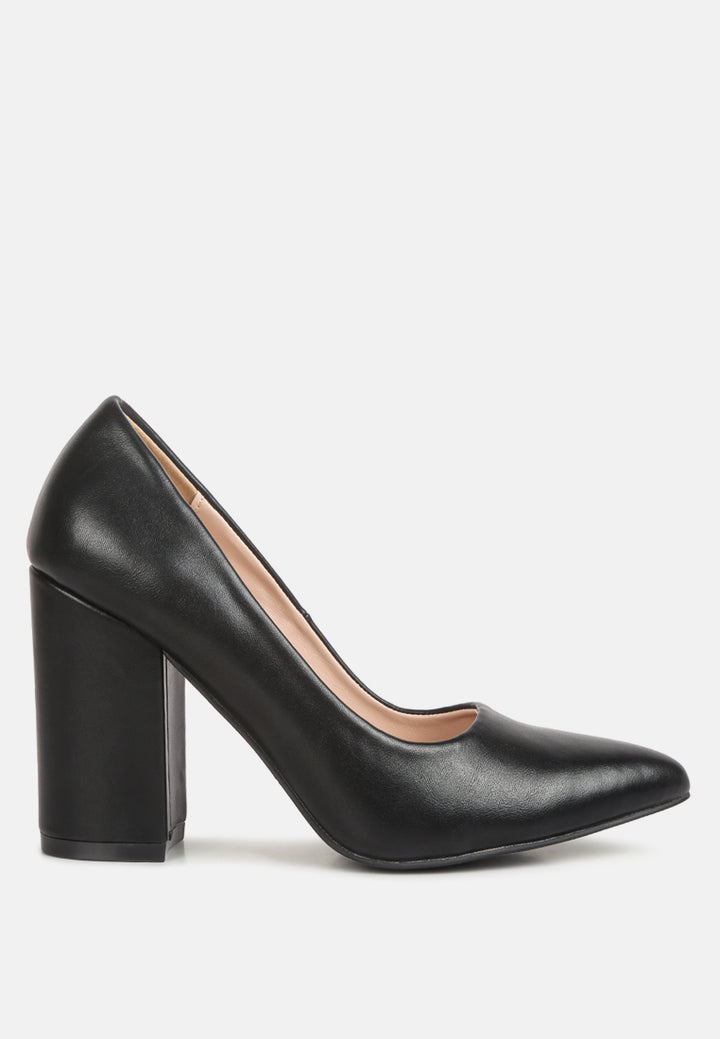 zhuri faux leather solid block heel pumps#color_black