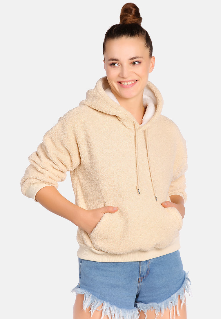 soft fleece pullover drawstring hoodie#color_beige-white
