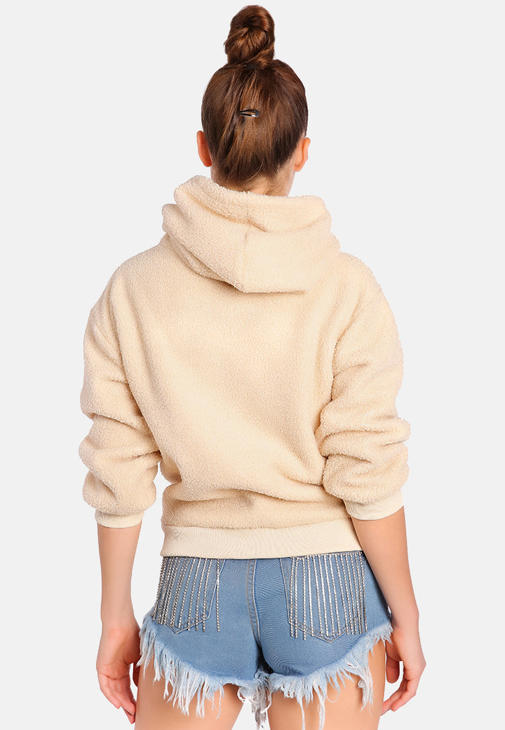 soft fleece pullover drawstring hoodie by ruw#color_beige-white