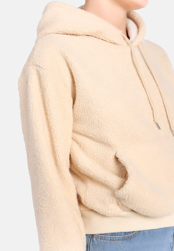 soft fleece pullover drawstring hoodie by ruw#color_beige-white