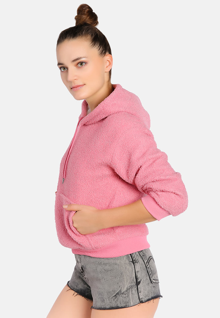 soft fleece pullover drawstring hoodie#color_pink