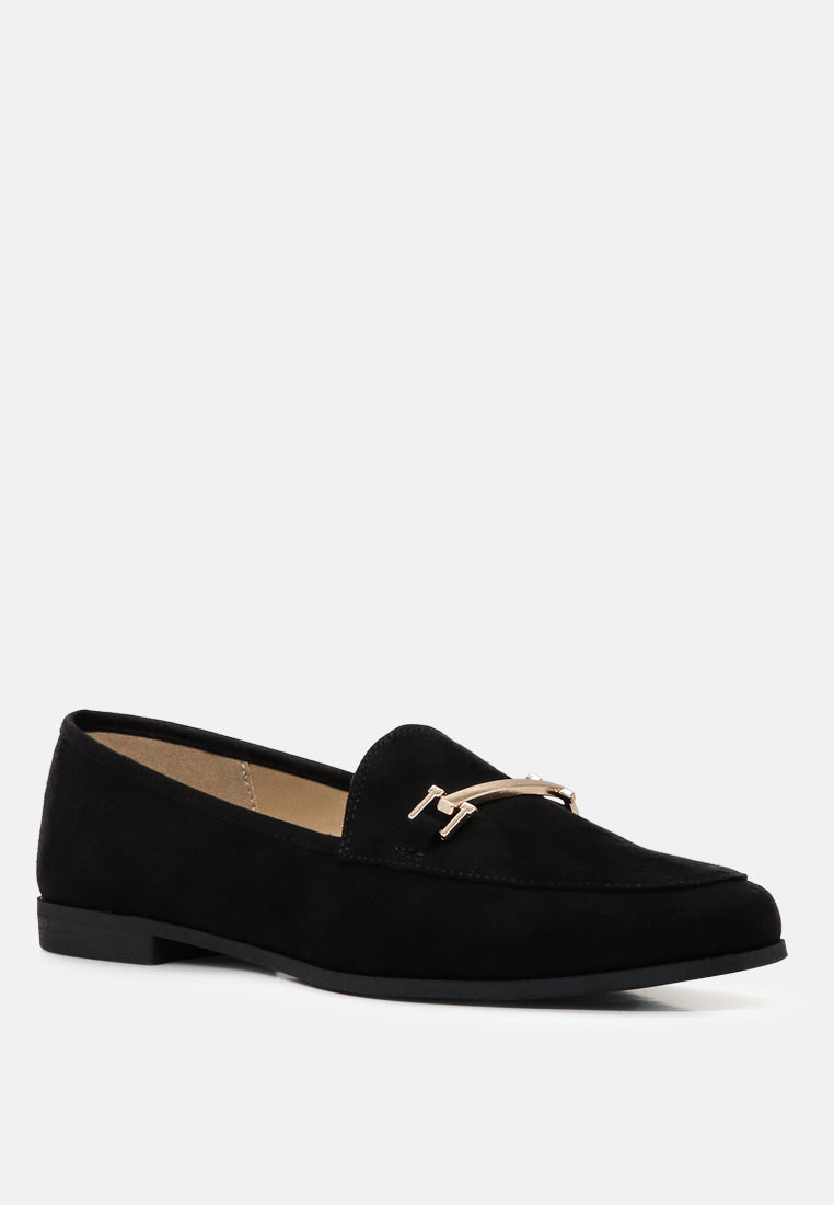 zaara solid faux suede loafers#color_black
