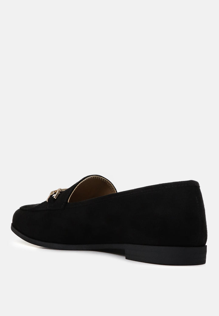 zaara solid faux suede loafers#color_black